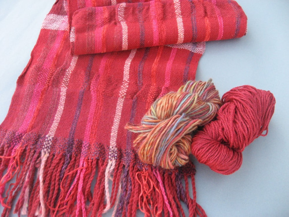 手織り カシミア混 ウール 柔らか マフラー MUF127A 赤 プレゼント 1枚目の画像