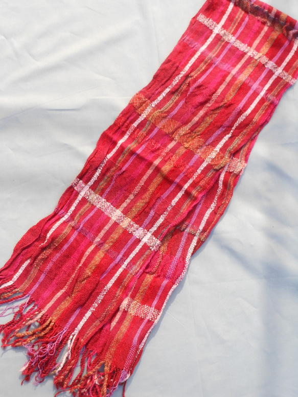 手織り カシミア混 ウール 柔らか マフラー MUF127A 赤 プレゼント 5枚目の画像