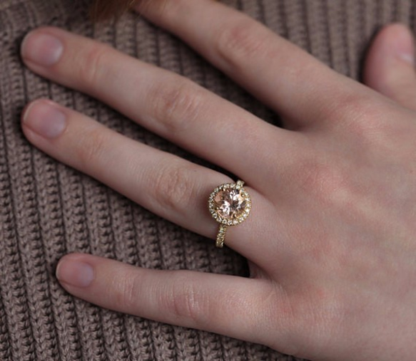ピーチモルガナイト＆ダイヤモンドリング◆エンゲージリング（婚約指輪） 5枚目の画像