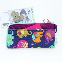 旅行用財布 L字ファスナーの長財布  (カラフルな象) 5枚目の画像