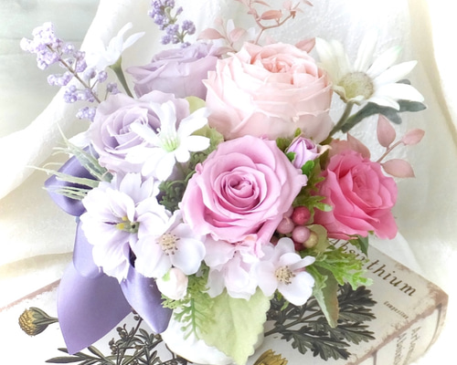 24日まで値下げ 当日写真あり プリザーブドフラワー ブーケ ピンク紫