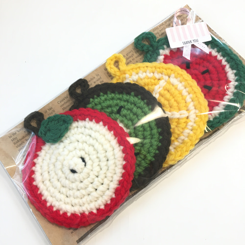 フルーツたわし アクリルたわし エコたわし コースター 手編み 毛糸 母