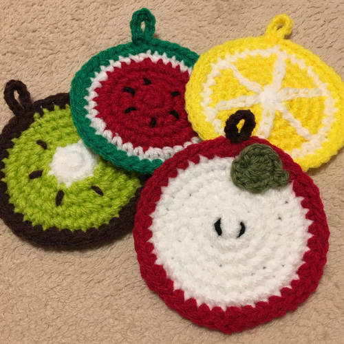 フルーツたわし アクリルたわし エコたわし コースター 手編み