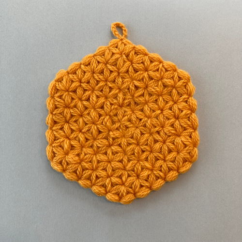 【ハンドメイド】鍋敷き ポットマット 昭和レトロ柄 オレンジ ポットマット 鍋敷き アクリルたわし エコたわし コースター ポット