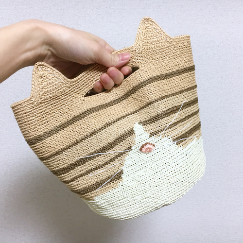 窓辺の猫 一閑張り バッグ かごバッグ ハンドバッグ 茶トラ 猫