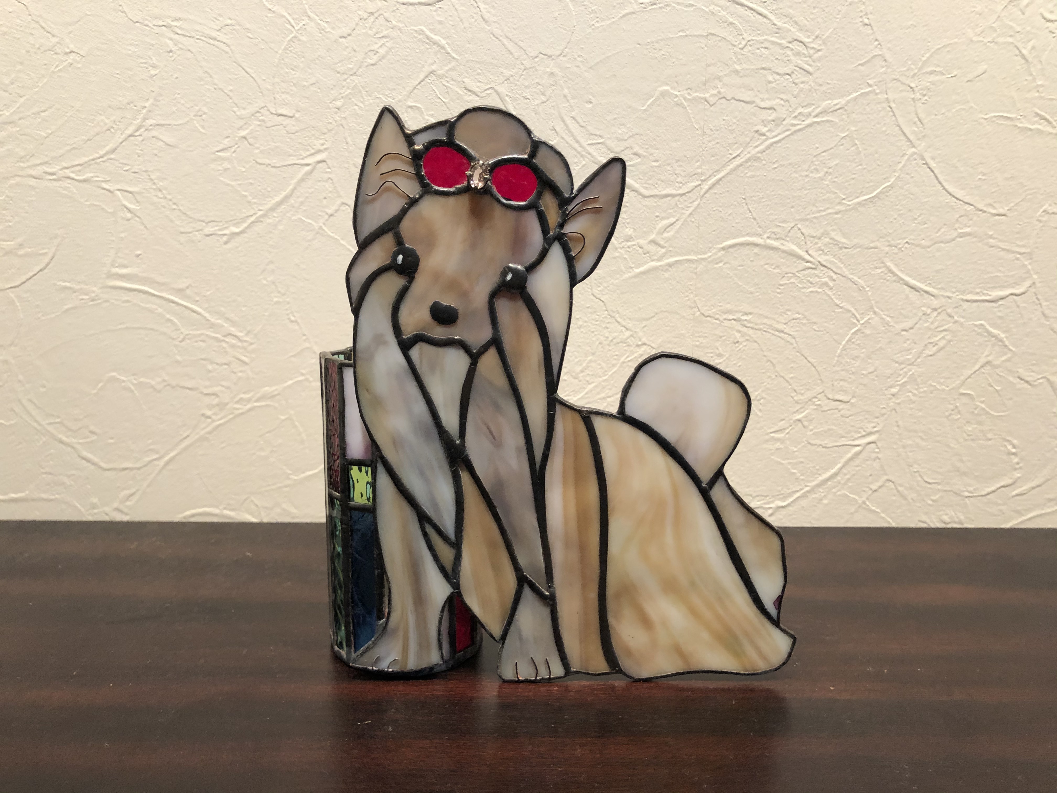 ヨークシャーテリアのステンドグラス　ペンスタンド