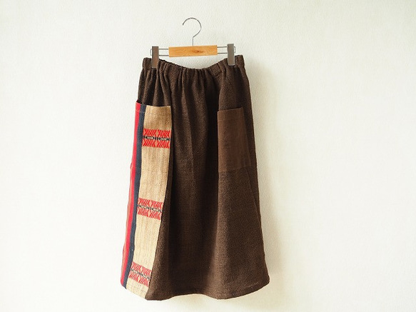 手織り木綿＋ナガ族布のスカート 7枚目の画像