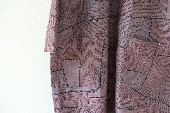 ウール混紡のきものから、ゆったり長袖ワンピース 5枚目の画像