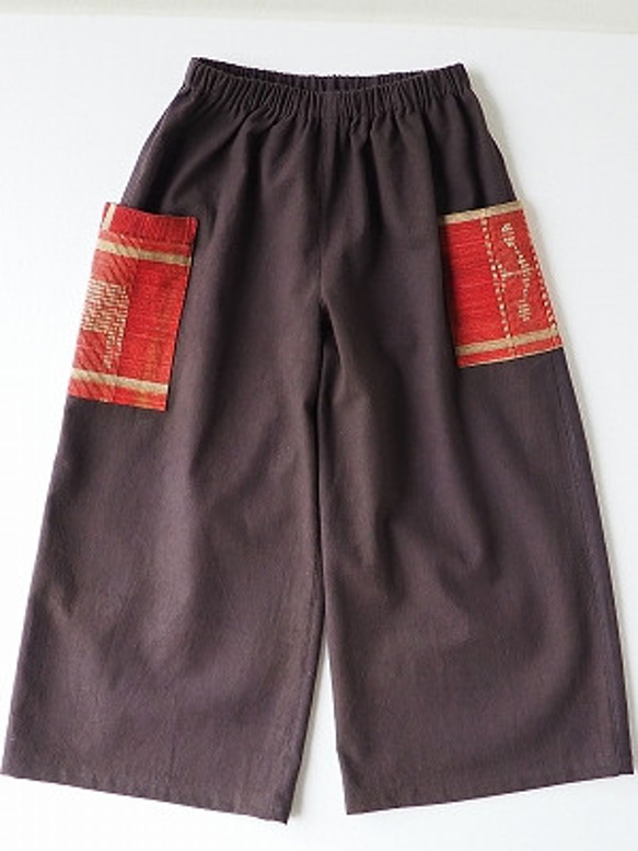 ナガ族の布ポケットのワイドパンツ 2枚目の画像