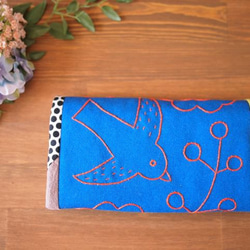 帆布の刺繍　長財布（鳥と花） 2枚目の画像