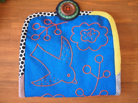 帆布の刺繍　長財布（鳥と花） 3枚目の画像