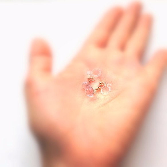 天然石一粒イヤリング/オニオン型ピンクアメジスト 3枚目の画像