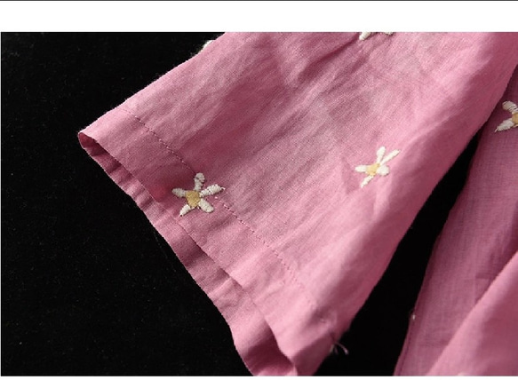 春の福袋 母の日 半袖 ブラウス アメリカ カントリースタイル 刺繍 ラミーブラウス Vネック 七分袖 Tシャツ 10枚目の画像