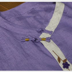 紫陽花 古典風 手縫い ステッチ 半袖Tシャツ 女 ルーズ 薄い レトロ リネン100% 刺繡 トップ チャイナシャツ 7枚目の画像