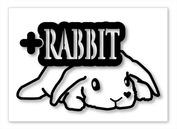 ＜+Ｒ＞うさぎステッカー・ぺったんこRABBIT・ たれ耳・ブラックL 1枚目の画像