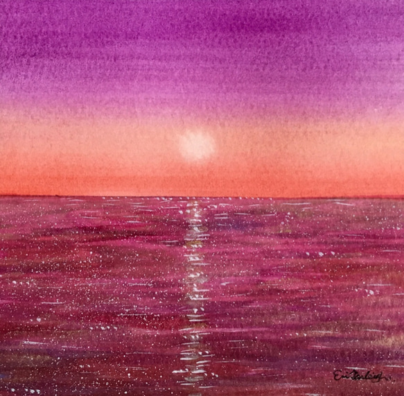 　小さな海　ミニ水彩原画　1 ピンク 3枚目の画像