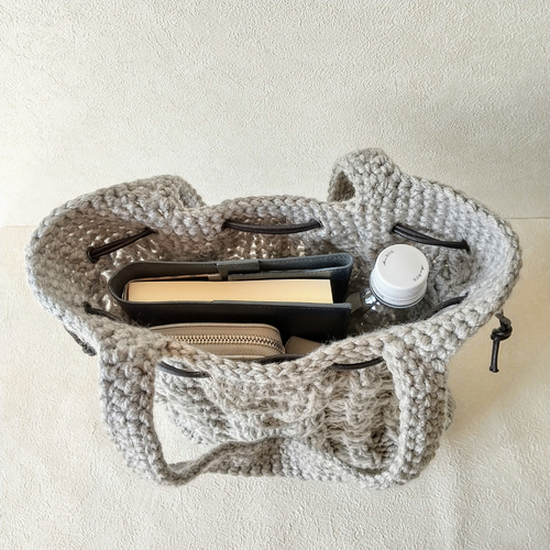 【runa 様】ハンドバッグ　アランニット　レザー　ハンドメイド 1_6f5ea114130e22c0efd84b265b04