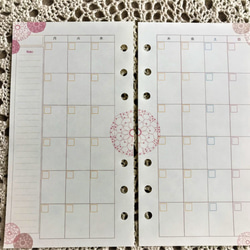 システム手帳リフィル　バイブルサイズ　レース柄ピンク　カレンダーと罫線メモセット 2枚目の画像