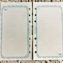 システム手帳リフィル　バイブルサイズ　青い小鳥柄　カレンダーと罫線メモセット 3枚目の画像
