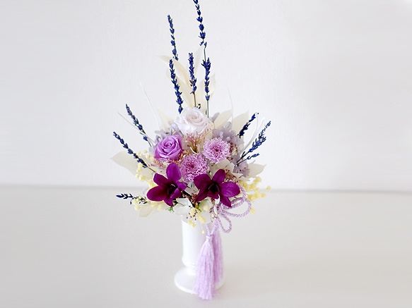 仏花　プリザーブドフラワー　ラベンダーとパープル　一対　花器なし