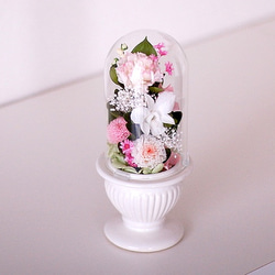 【仏花】再販15＊ガラスドームの白＆ピンク供花【供花】 1枚目の画像