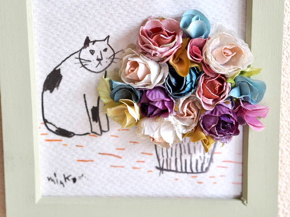 額絵「ぶち猫とお花のかたまり」 2枚目の画像