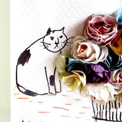 額絵「ぶち猫とお花のかたまり」 3枚目の画像