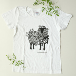 ヒツジTシャツ　[レディースMサイズ］　夏の白いTシャツ 3枚目の画像