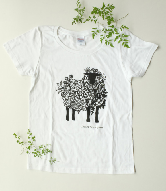 ヒツジTシャツ　[レディースMサイズ］　夏の白いTシャツ 3枚目の画像