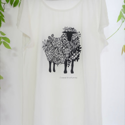 お家でのんびり草羊セット　ホワイト　[羊のTシャツワンピース+お皿+ガラスコップ]　３点セット 3枚目の画像