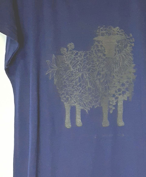 お家でのんびり草羊セット　ネイビー　ピスタチオカラー　[羊のTシャツワンピース+お皿+ガラスコップ]　３点セット 4枚目の画像