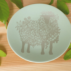 お家でのんびり草羊セット　ネイビー　ピスタチオカラー　[羊のTシャツワンピース+お皿+ガラスコップ]　３点セット 5枚目の画像