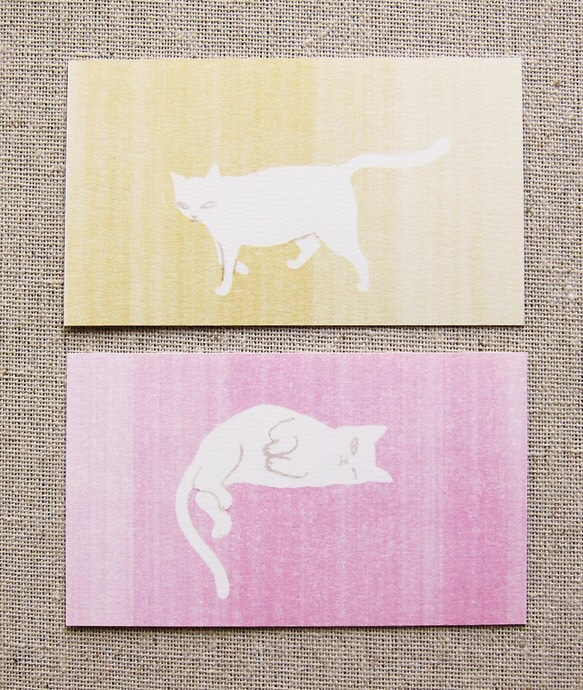 ひとことミニカード12枚セット：白猫（ヨコ） 2枚目の画像