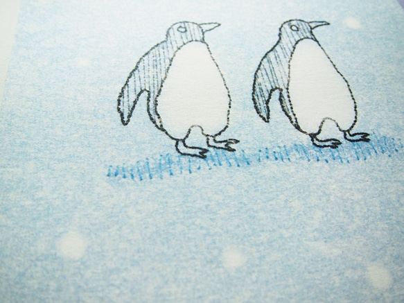 冬のグリーティング　ペンギンと小鳥のポストカード４枚セット 2枚目の画像