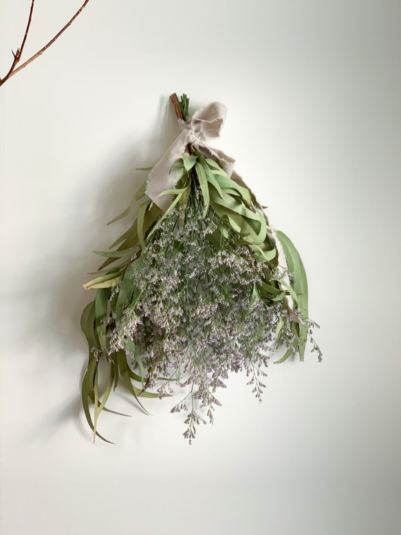 柳葉ユーカリとスターチスのドライスワッグ 50cm 009 スワッグ Rside