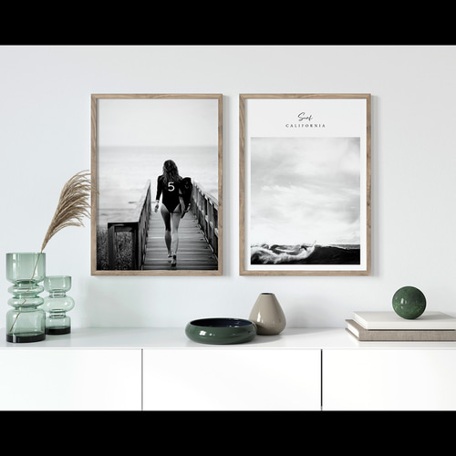 0050M】アートポスター Aerial Beach Photo モノトーン 海外