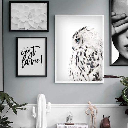 0053】アートポスター White Owl Decor, Scandinavian Print フクロウ