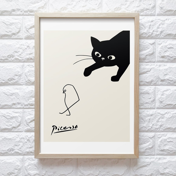 【0088】ピカソスケッチ・小鳥と黒猫のアートポスター　北欧　海外インテリア　ナチュラル 4枚目の画像