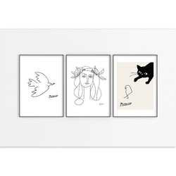 【0088】ピカソスケッチ・小鳥と黒猫のアートポスター　北欧　海外インテリア　ナチュラル 8枚目の画像