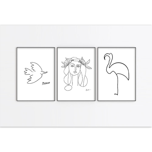 フラミンゴの線画アート（ピカソのプリント） 取っ付き