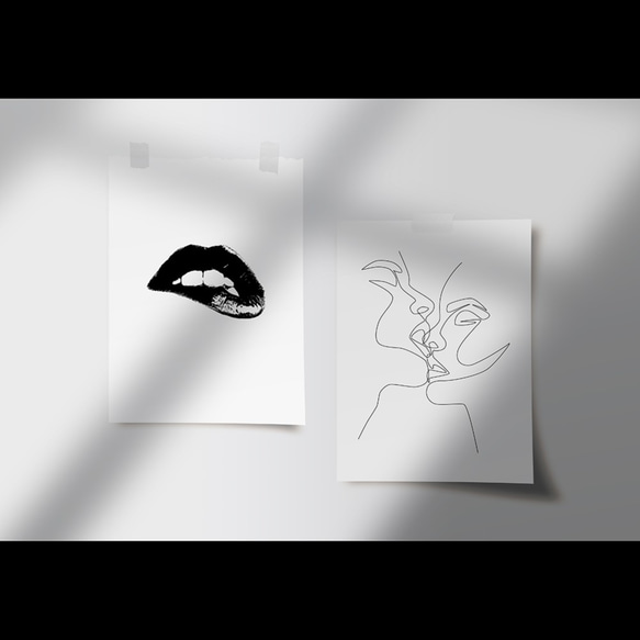 【0256】アートポスター Couple Kiss Drawing　モノトーン　海外インテリア　シンプル　ミニマリスト 3枚目の画像