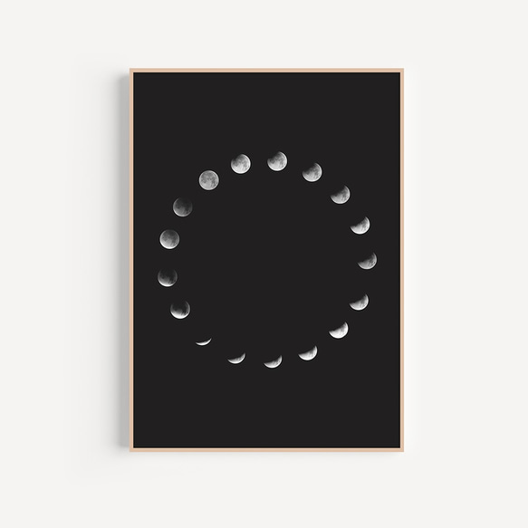 【0624】アートポスター　La Luna, Moon Phases Poster　モノトーン　北欧　月　海外インテリア 1枚目の画像