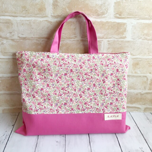 【オーダーメイド】レッスンバッグ　※ひろママ M様オーダー品 お名前刺繍入り 花柄のレッスンバッグ 3点セット
