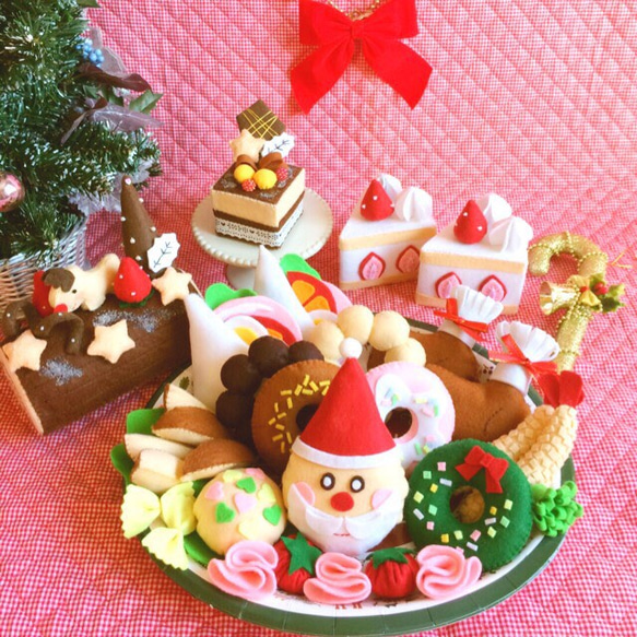 再販3☆フェルト ままごと クリスマスディナーセット ケーキ 1枚目の画像