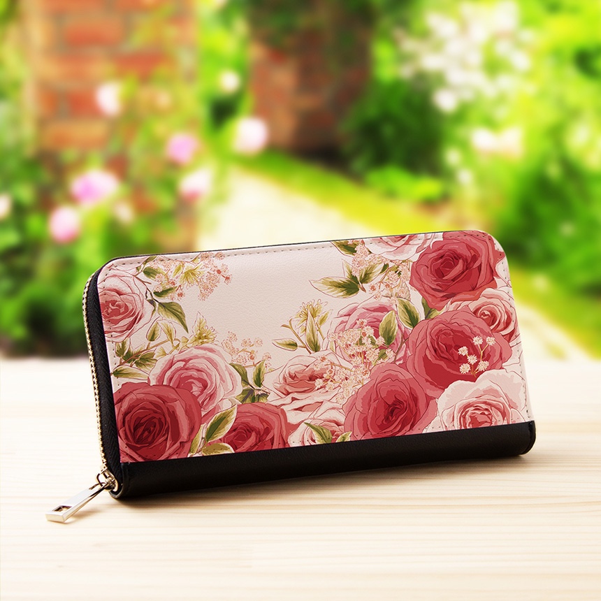 長財布 薔薇 レザーカービング ロングウォレット