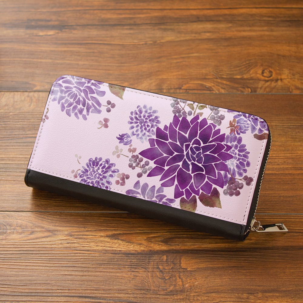 【長財布】ダリアペールバイオレット【花柄】【Hanayukiオリジナルアート】財布 大容量