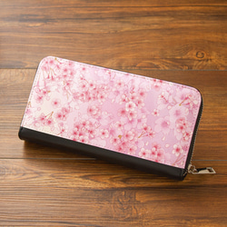 長財布】桜ピンク【花柄】【Hanayukiオリジナルアート】財布 大容量 長