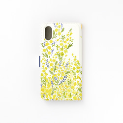[帶相機孔] 相容於 iPhone/Android Mimosa [筆記本智慧型手機保護殼] 花卉圖案 相容於所有型號 Xper 第4張的照片