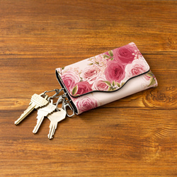 【花雪原創鑰匙包】玫瑰園粉色【花卉圖案】玫瑰 第1張的照片