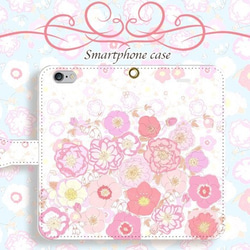 [附相機孔] iPhone/Android 相容聖誕玫瑰淡粉紅色 [翻蓋式智慧型手機外殼] 花卉圖案 第2張的照片